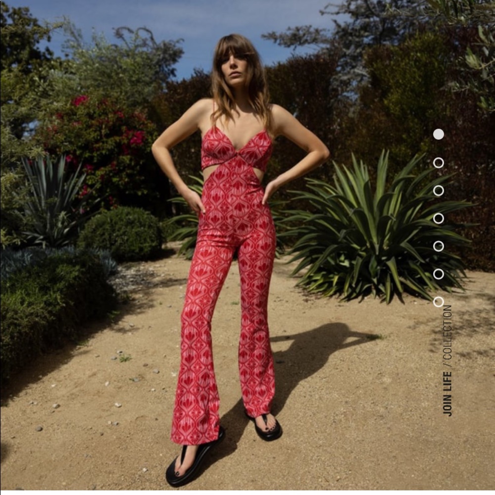 Zara Cut out flare jumpsuit red